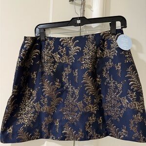Hill House Home Elegant Navy and Gold Brocade Floral Hallie Skirt L NWT